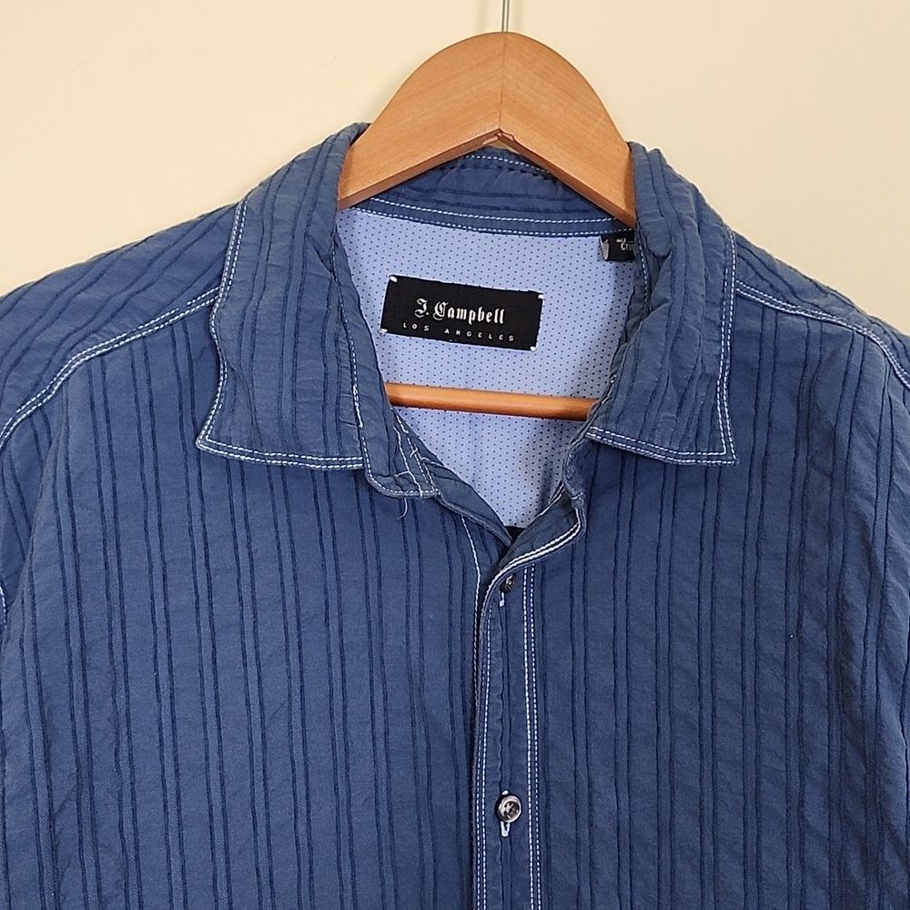 J. Campbell Men's Blue Stripe Casual Button Down Shirt, Size Extra Large (XL)